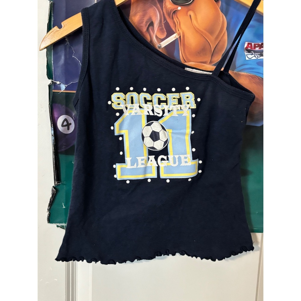 Periscope Navy Blue Soccer Varsity 11 One Shoulder Lettuce Hem Tank Top L 14/16